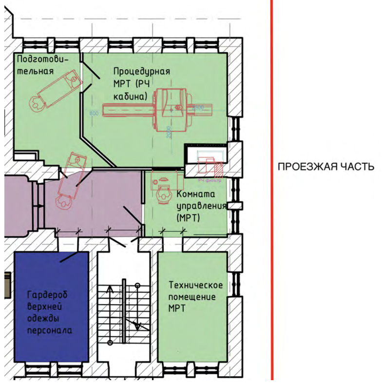 В проекте не была указана проезжая часть вдоль здания
со стороны процедурной МРТ